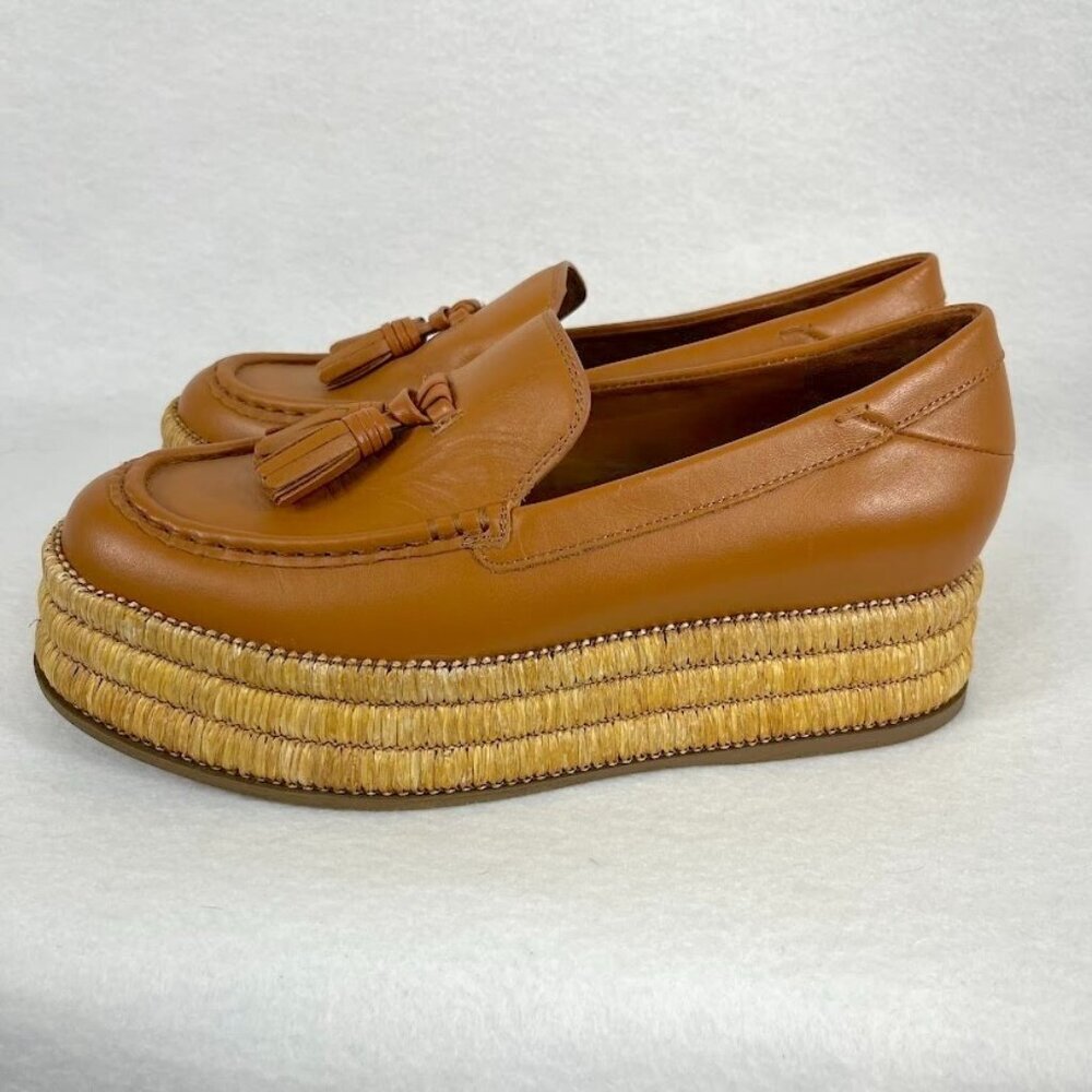 Franco Sarto Tremont Espadrille Tassel Leather Loafer Tan Preppy Modern Bold 9 - Picture 3 of 8